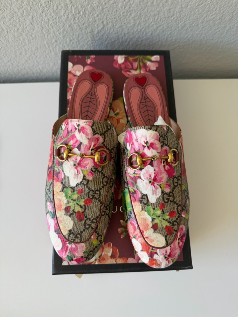 Gucci Pink Floral GG Canvas Horsebit Mules